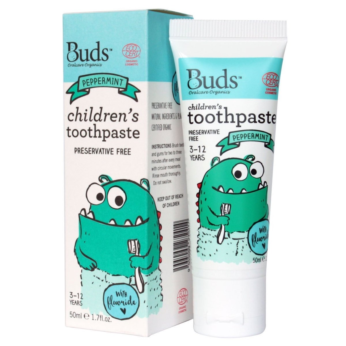 BUDS Children's Toothpaste with Fluoride 有機幼兒牙膏 (3-12歲) [50ml] - MINT Organics