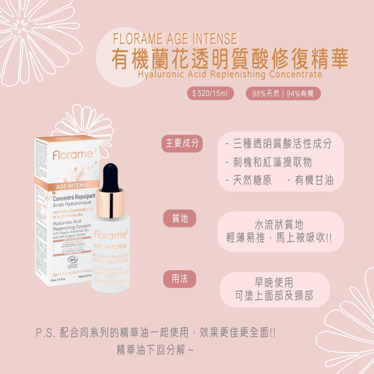 FLORAME Hyaluronic Acid Replenishing Concentrate 有機蘭花透明質酸修復精華 [15ml]